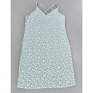 Active USA Dress Women's 2XL XXL Green Floral Knee Length Straps V-Neck Pullover